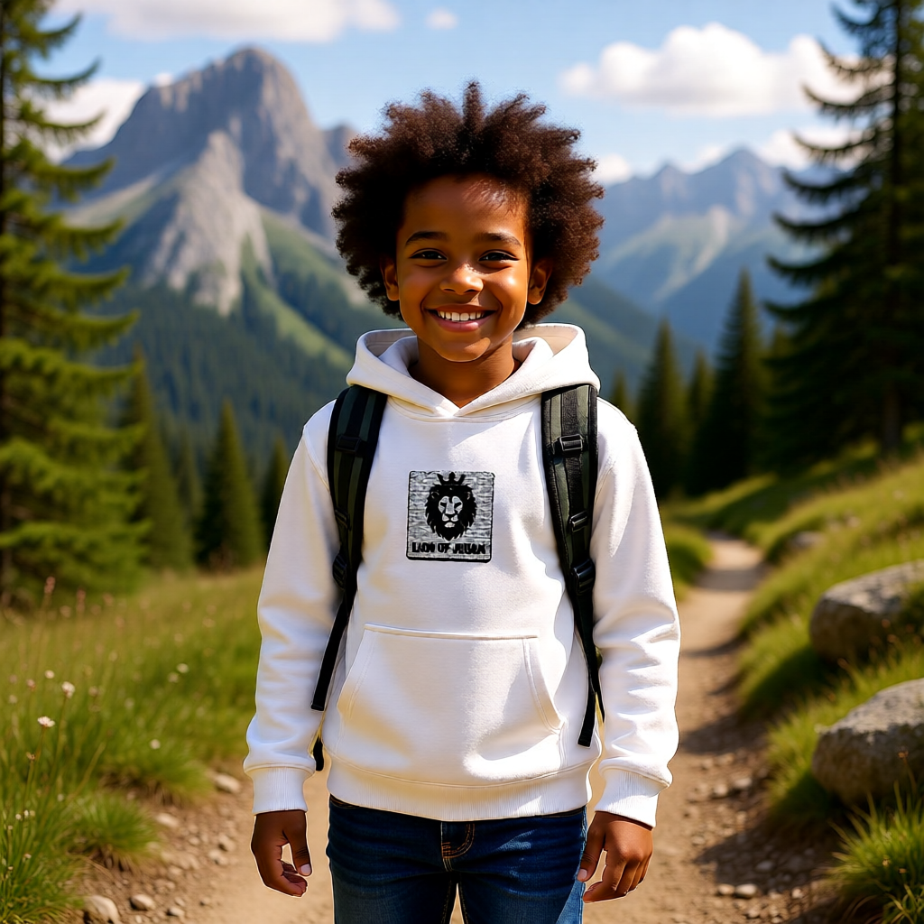 Kids Lion Embroidered Hoodie - 'Live & Roar' Fleece Pullover