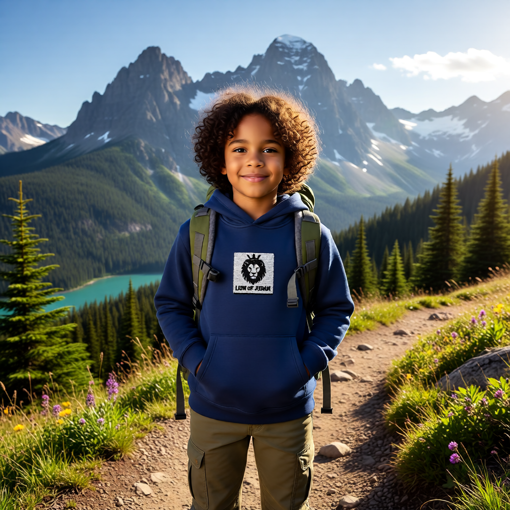 Kids Lion Embroidered Hoodie - 'Live & Roar' Fleece Pullover