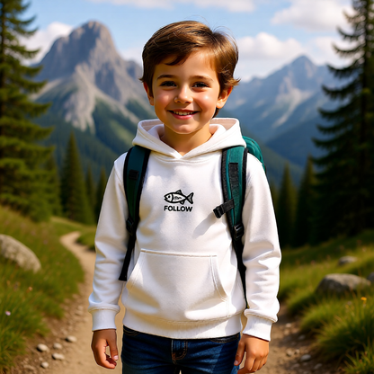 Kids Embroidered 'FOLLOW' Fish Fleece Hoodie
