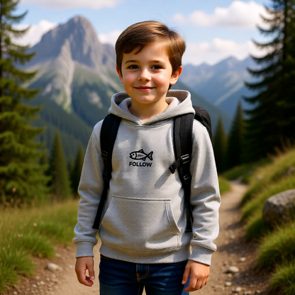 Kids Embroidered 'FOLLOW' Fish Fleece Hoodie