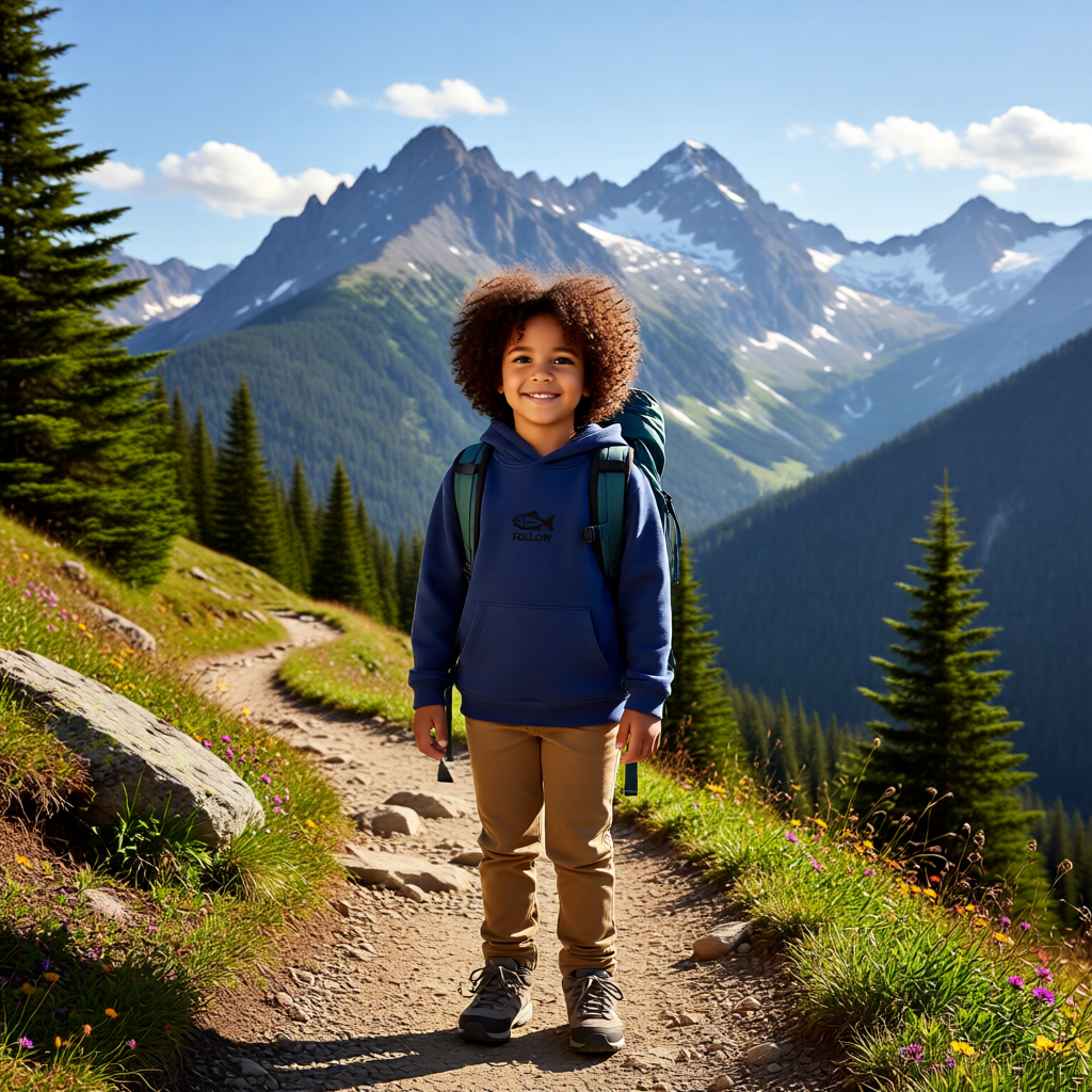 Kids Embroidered 'FOLLOW' Fish Fleece Hoodie