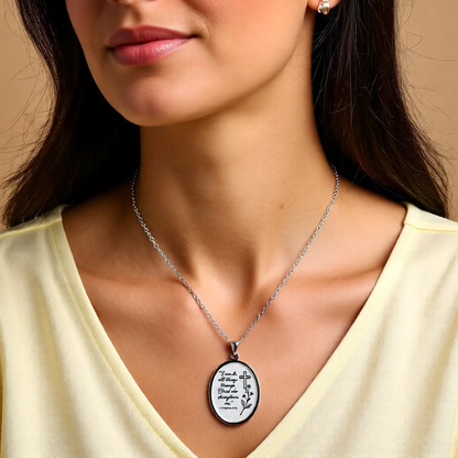Philippians 4:13 Oval Pendant Necklace — Inspirational Cross Floral Engraved Jewelry (Gold/Silver)
