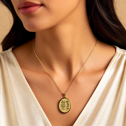 Philippians 4:13 Oval Pendant Necklace — Inspirational Cross Floral Engraved Jewelry (Gold/Silver)