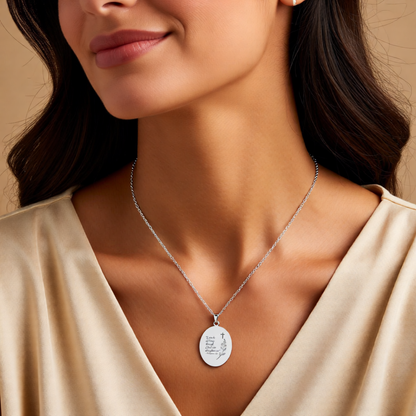 Engraved Oval Pendant Necklace — "I can do all things through Christ" Inspirational Religious Jewelry