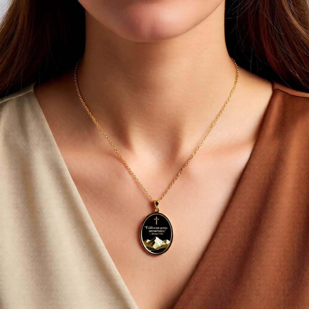 Faith Can Move Mountains Oval Pendant Necklace — Matthew 17:20 Inspirational Christian Jewelry