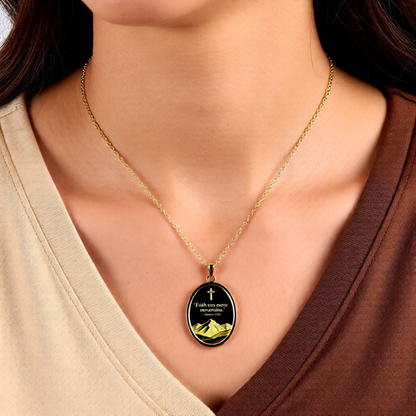Faith Can Move Mountains Oval Pendant Necklace — Matthew 17:20 Inspirational Christian Jewelry