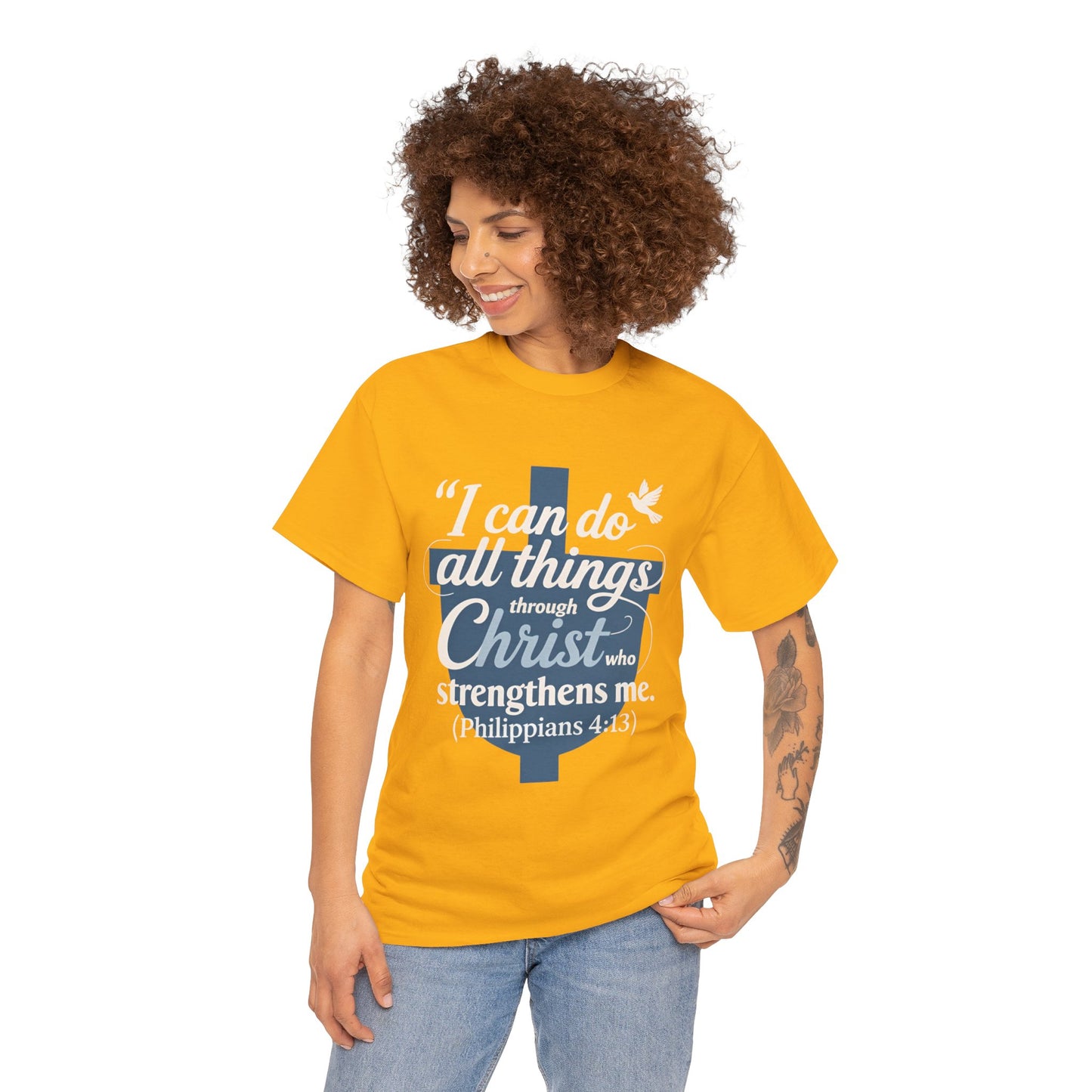 Philippians 4:13 Cotton Tee — "I Can Do All Things" Christian Prayer T-Shirt