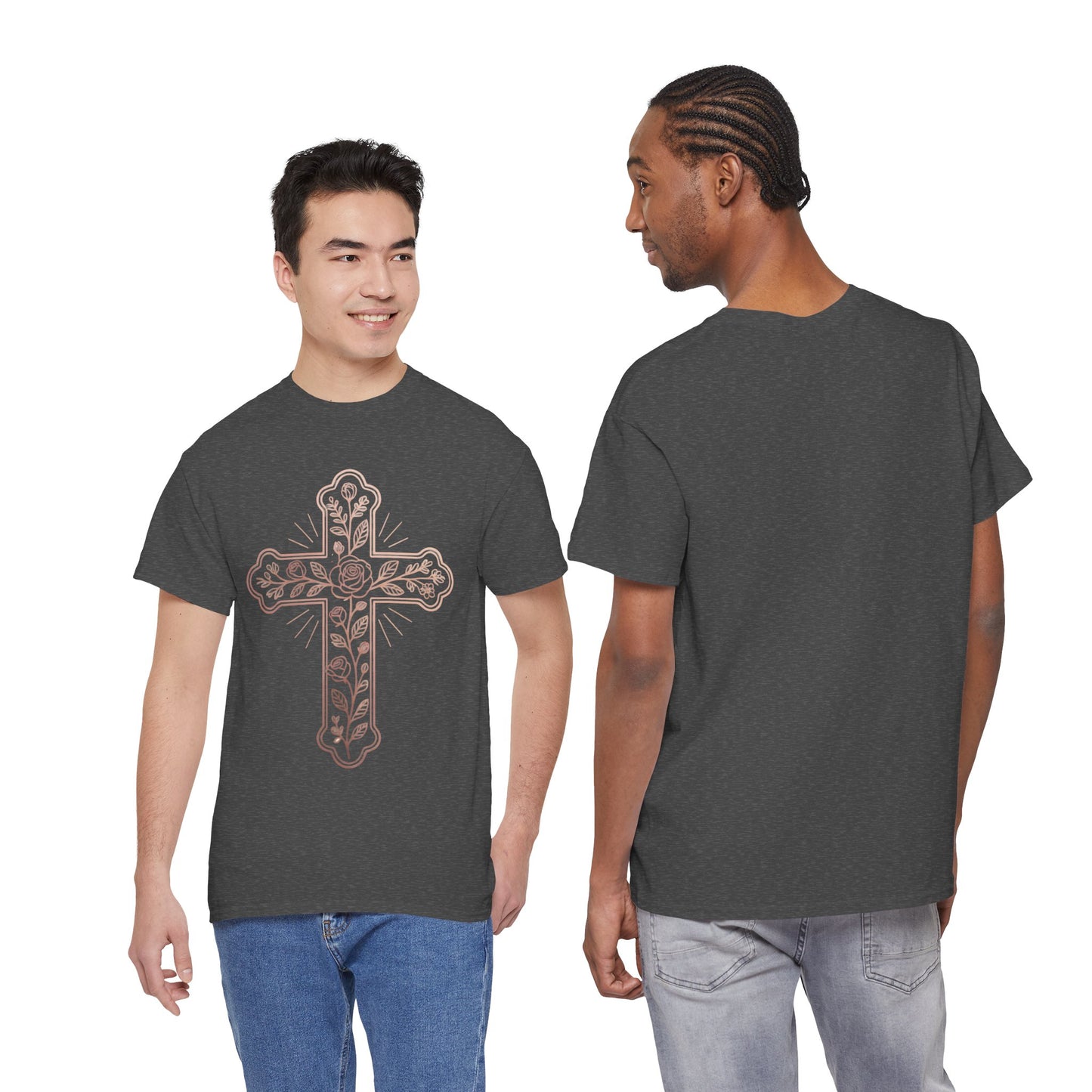 Floral Cross Tee – Delicate Pink Botanical Christian T-Shirt