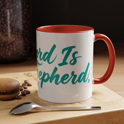 Scripture Accent Coffee Mug — Teal Hand-Lettered Encouragement (11/15 oz)