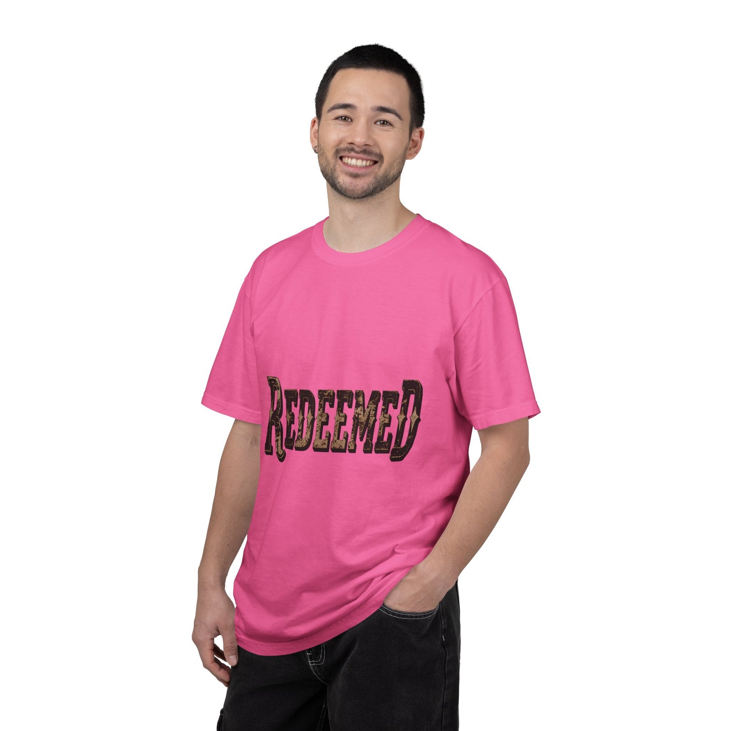 Garment-Dyed Statement Tee — Bold Single-Word Typographic Front