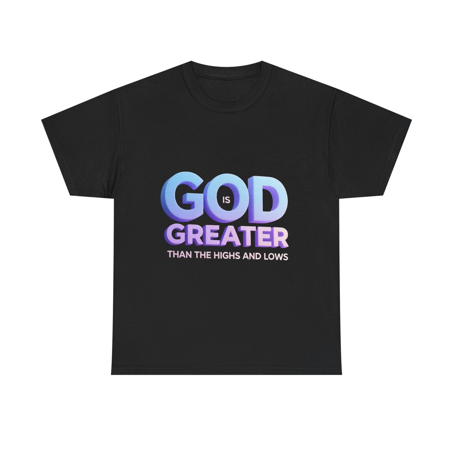 God Greater Gradient Tee — Soft Blue & Lilac Faith Shirt