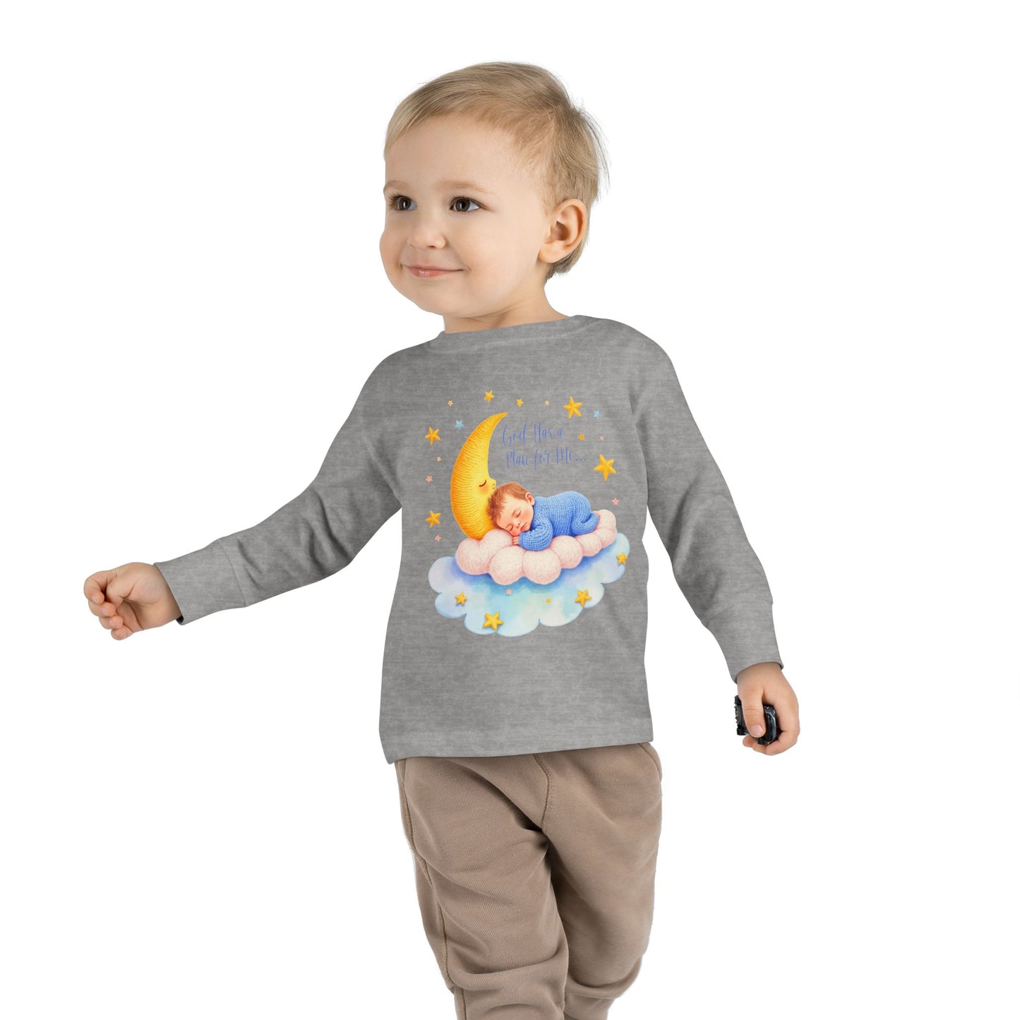 God Has a Plan for Me Toddler Long Sleeve Tee — Sleeping Baby on Moon Cloud