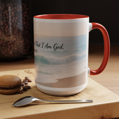 Psalm 46:10 Ocean Coffee Mug – "Be Still and Know That I Am God" Inspirational Ceramic
