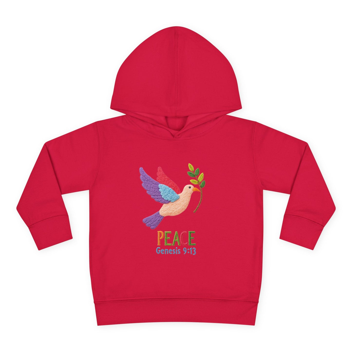 Toddler Hoodie — Colorful Peace Dove with Olive Branch & “PEACE Genesis 9:13”