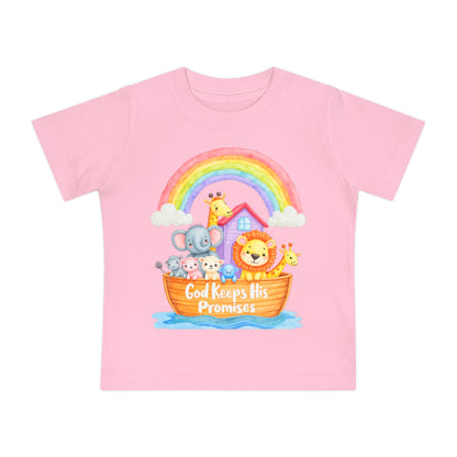 Baby T-Shirt — "God Keeps His Promises" Noah's Ark Rainbow Design