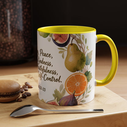 Christian Fruit of the Spirit Accent Coffee Mug — Galatians 5:22-23 Floral Scripture Design (11/15oz)