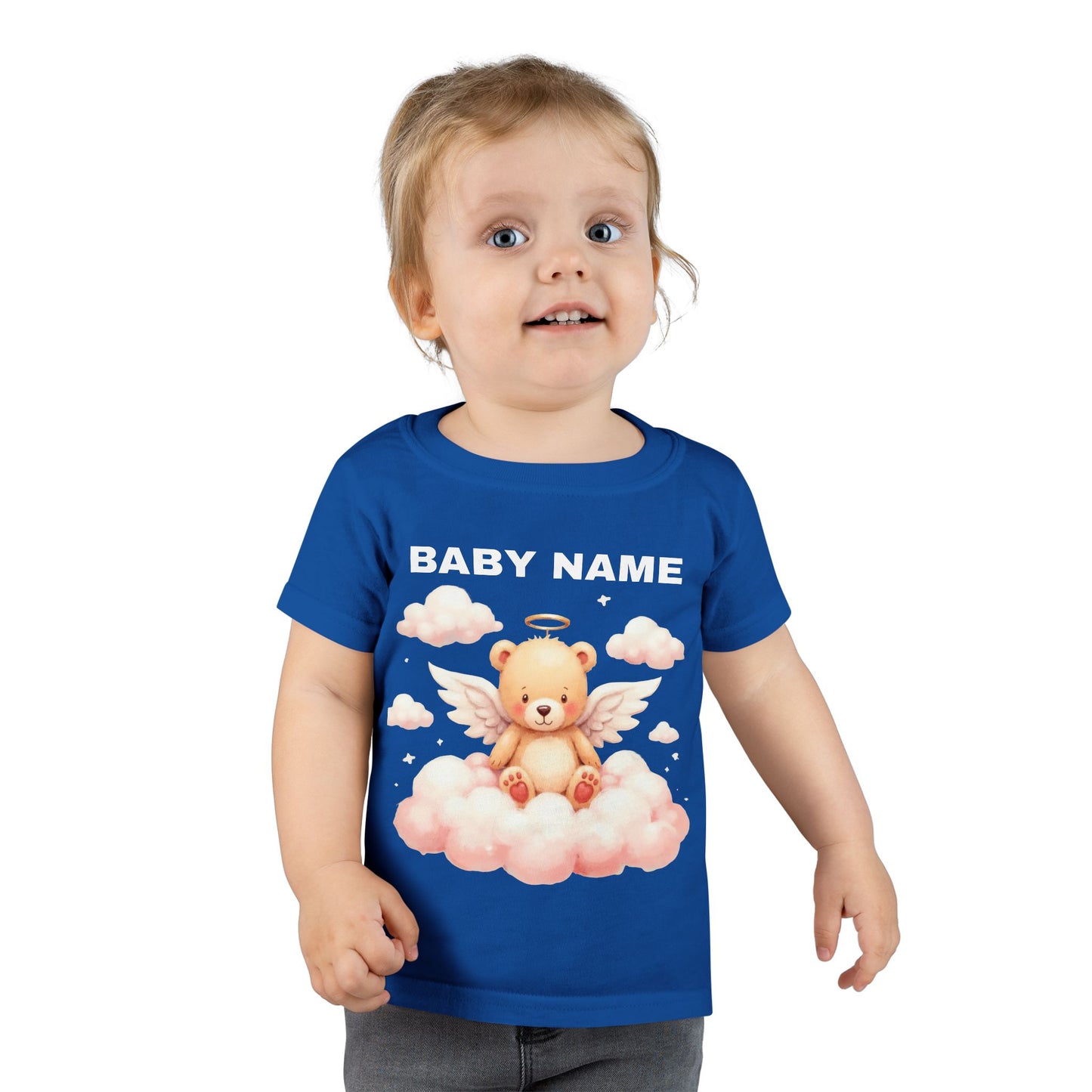Personalized Toddler T-Shirt — Cute Angel Bear on Cloud (Custom "Baby Name")