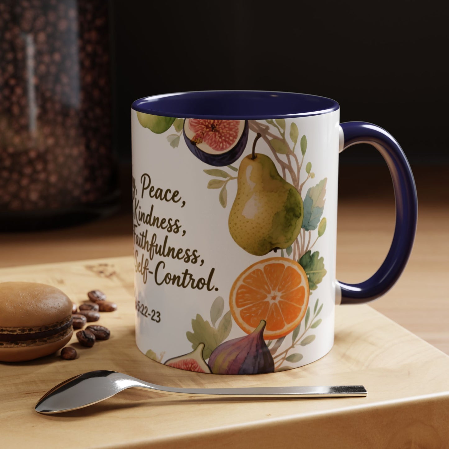 Christian Fruit of the Spirit Accent Coffee Mug — Galatians 5:22-23 Floral Scripture Design (11/15oz)