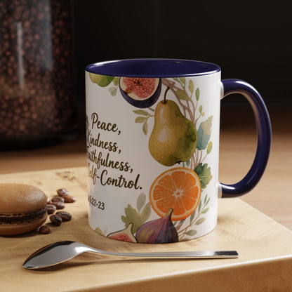 Christian Fruit of the Spirit Accent Coffee Mug — Galatians 5:22-23 Floral Scripture Design (11/15oz)