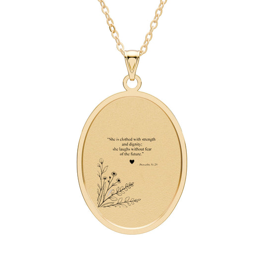 Oval Photo Pendant Necklace —  Floral Engraved Memorial Locket