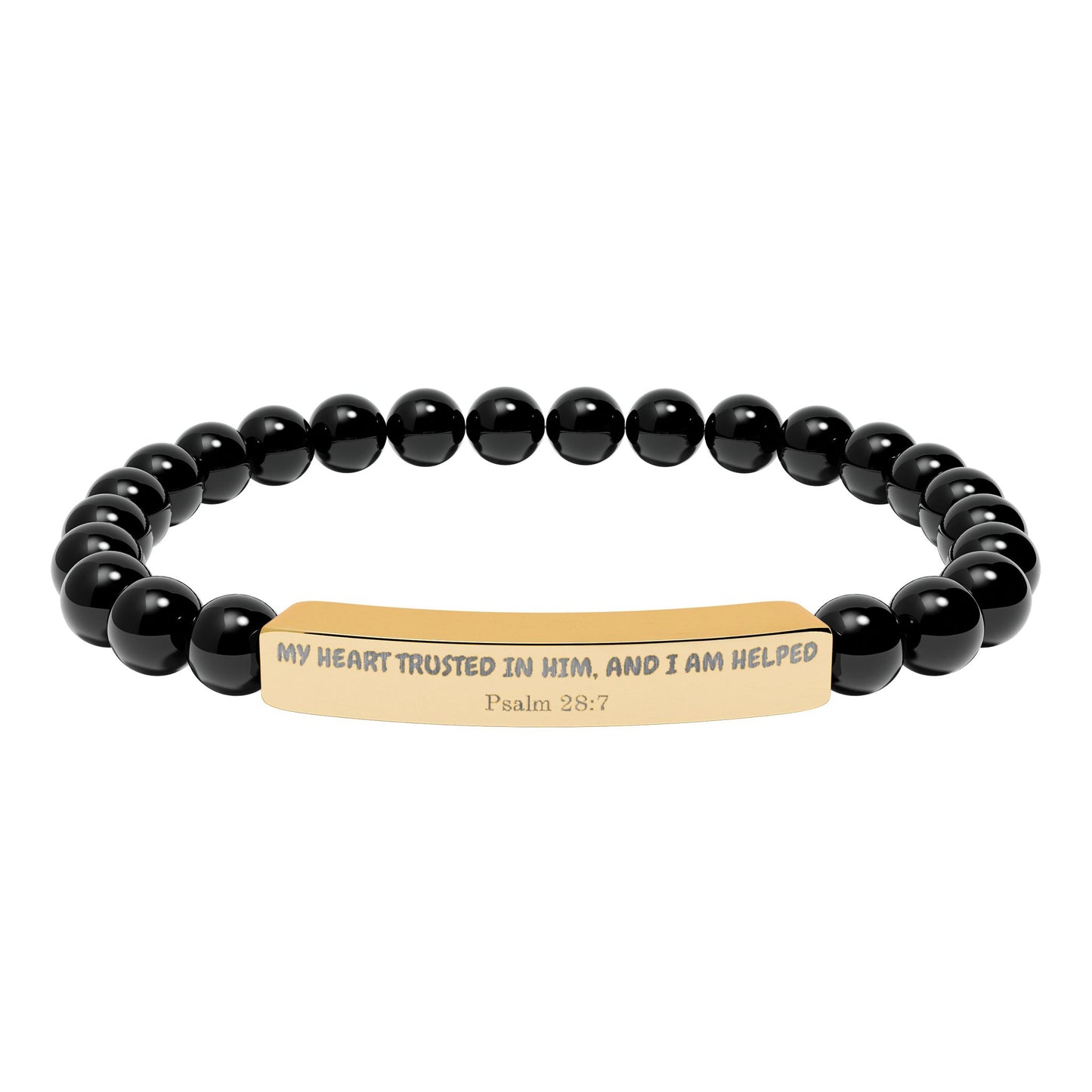 Engravable Natural Stone Stretch Bracelet — Personalized Bar Beaded Bracelet