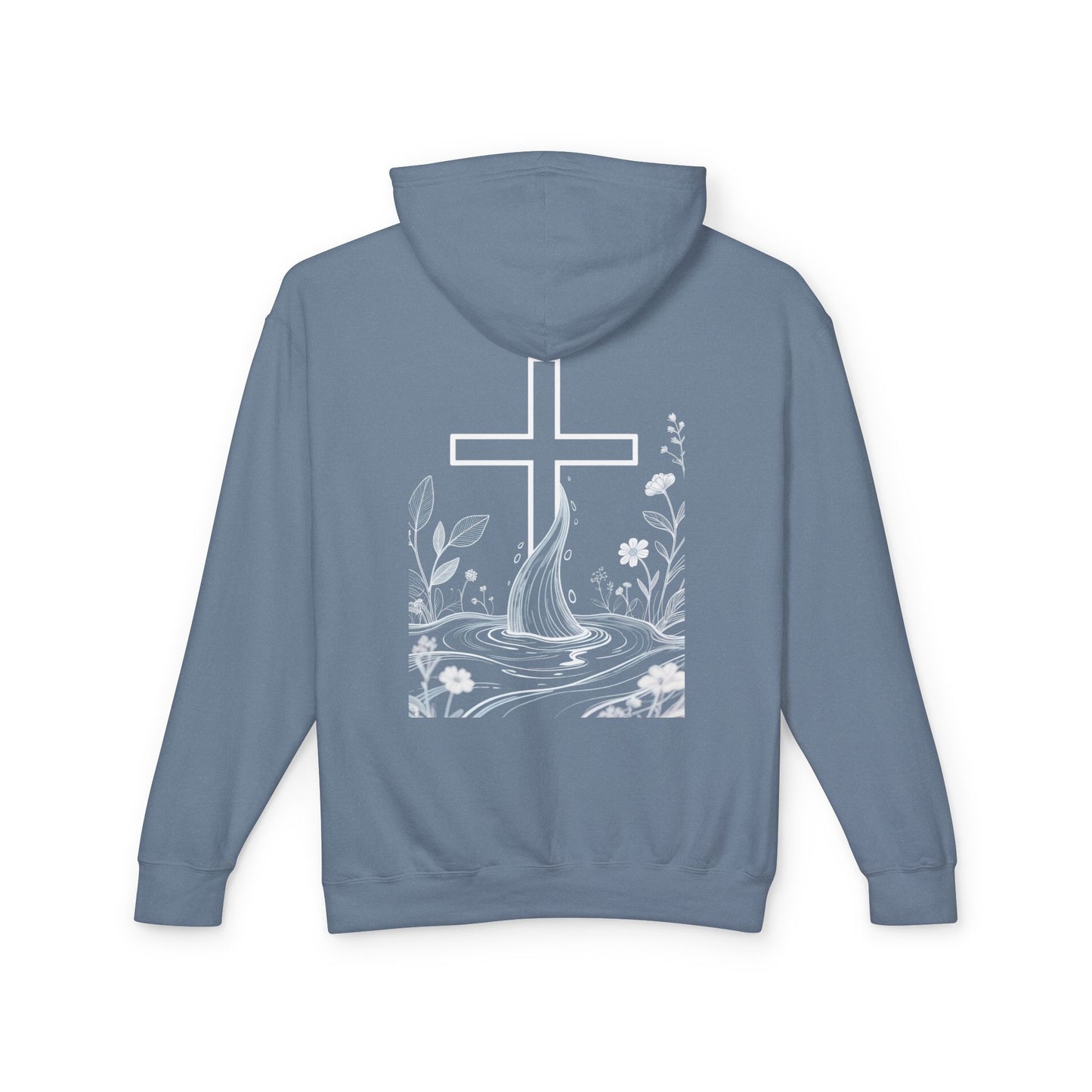 Lightweight Faith Hoodie — Subtle Cross & Stream Design