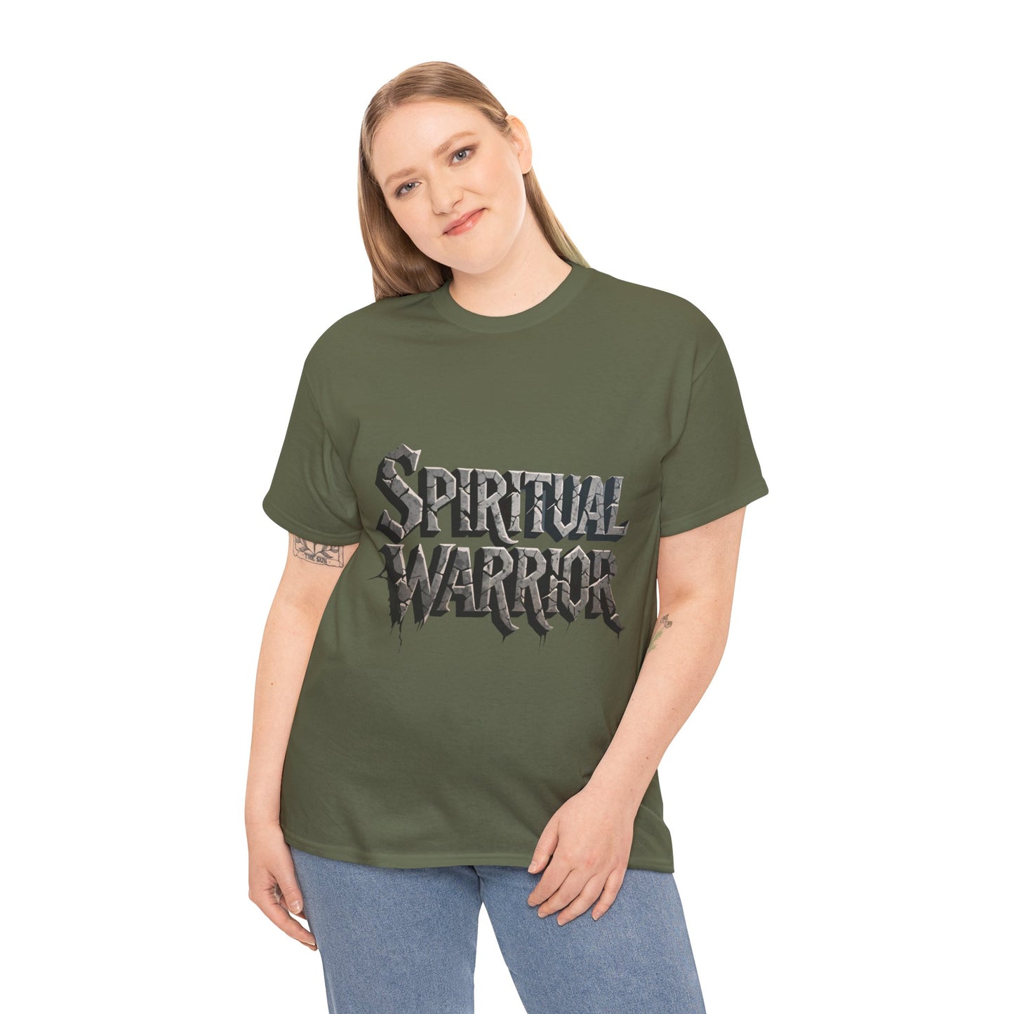 Spiritual Warrior T-Shirt — Gothic Lettering Faith & Strength Tee