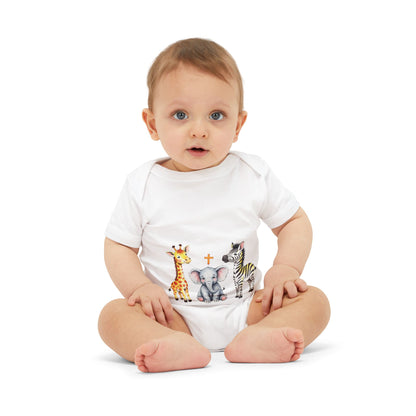 Cute Safari Trio Baby Onesie — Giraffe, Elephant & Zebra Infant Bodysuit