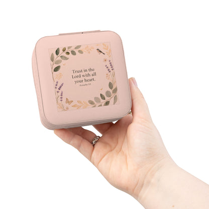 Floral Faith Jewelry Travel Case — 'Trust in the Lord with All Your Heart' Compact Organizer
