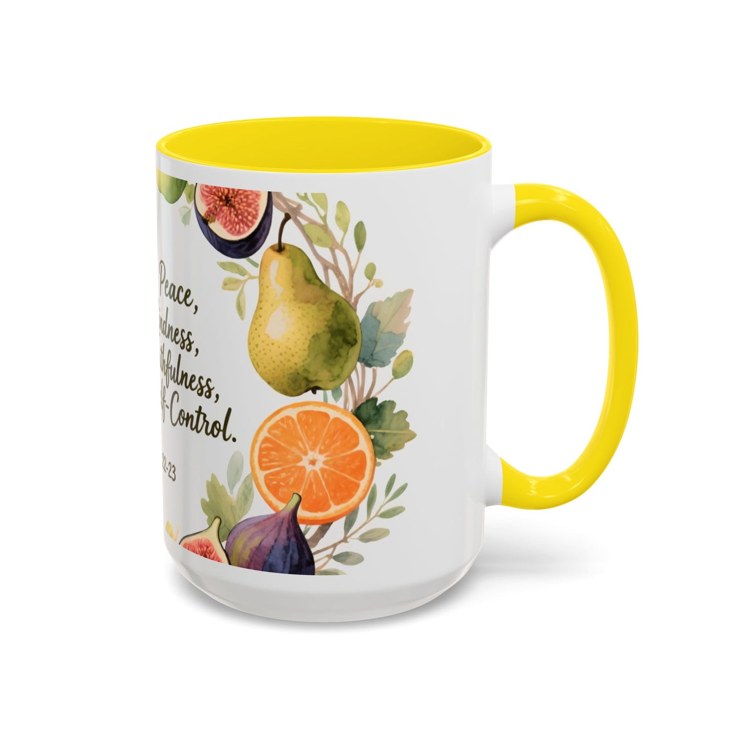 Christian Fruit of the Spirit Accent Coffee Mug — Galatians 5:22-23 Floral Scripture Design (11/15oz)