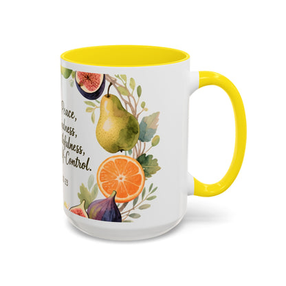 Christian Fruit of the Spirit Accent Coffee Mug — Galatians 5:22-23 Floral Scripture Design (11/15oz)