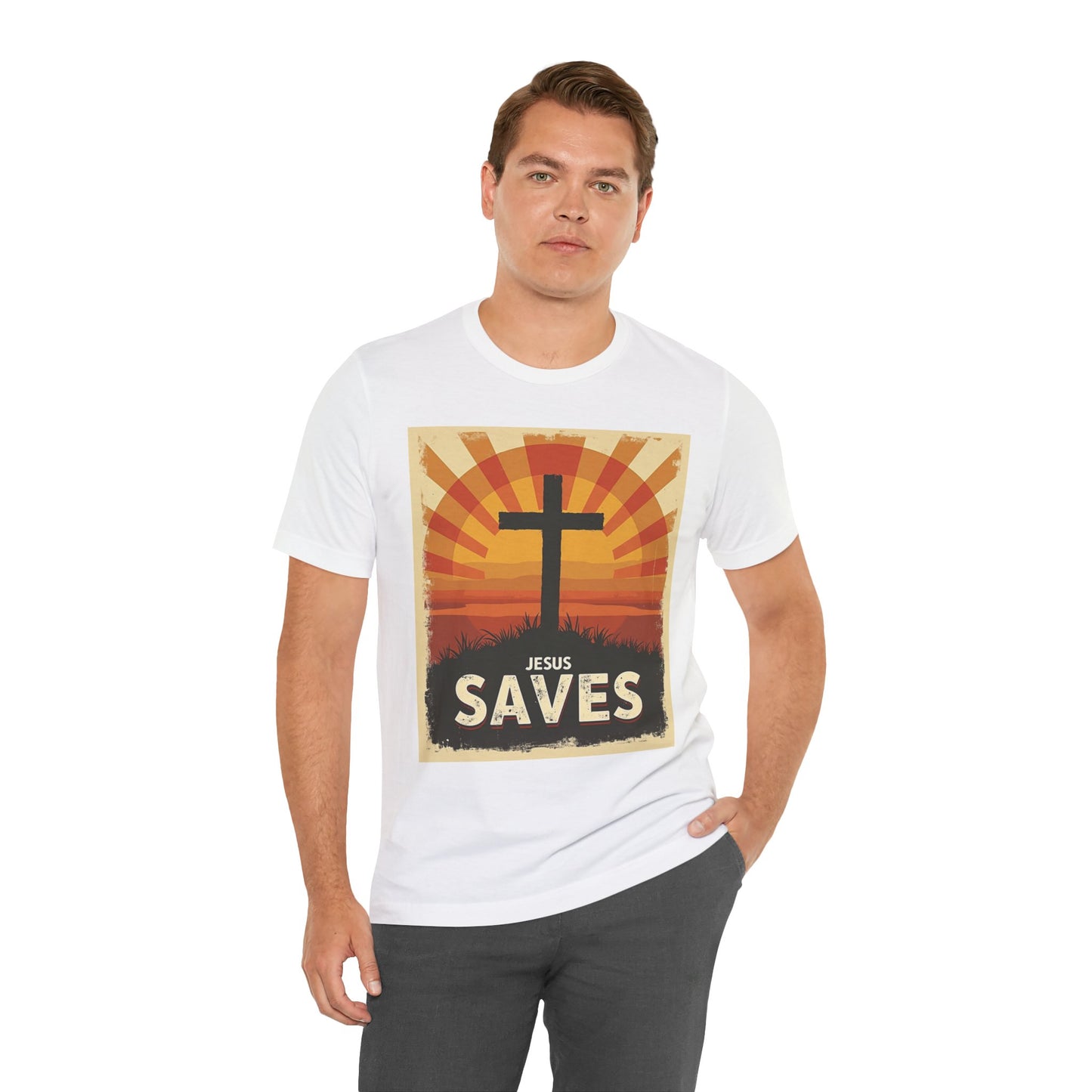 Jesus Saves Cross tee | Christian faith shirt, sunrise graphic | Perfect Gift for Mom and Dad | Friends and Family Shirt