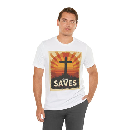 Jesus Saves Cross tee | Christian faith shirt, sunrise graphic | Perfect Gift for Mom and Dad | Friends and Family Shirt