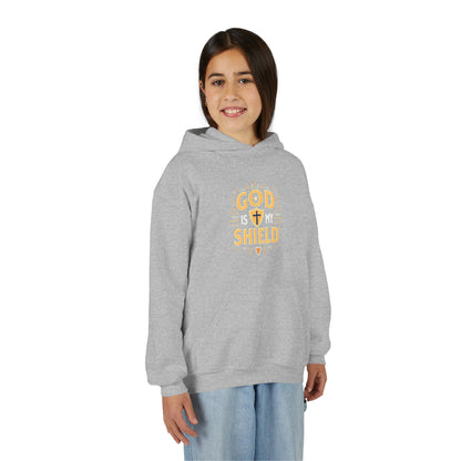 Youth Hoodie — "God Shield" Faith Graphic Pullover