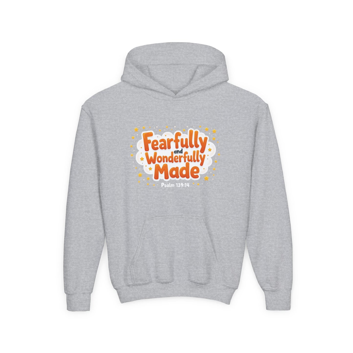 Youth Hoodie — "Fearfully & Wonderfully Made" Christian Kids Sweatshirt (Psalm 139:14)