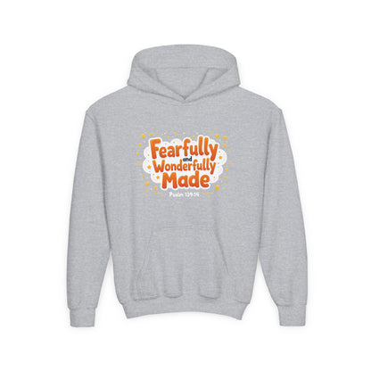 Youth Hoodie — "Fearfully & Wonderfully Made" Christian Kids Sweatshirt (Psalm 139:14)