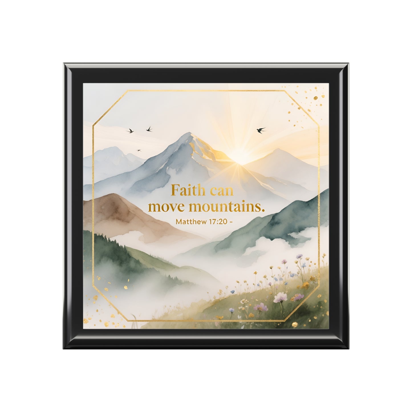 Inspirational 'Faith Can Move Mountains' Jewelry Box — Mountain Sunrise Keepsake