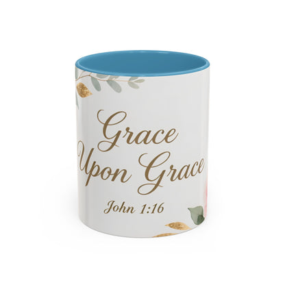 Grace Upon Grace Coffee Mug — Floral John 1:16 Scripture Accent Mug