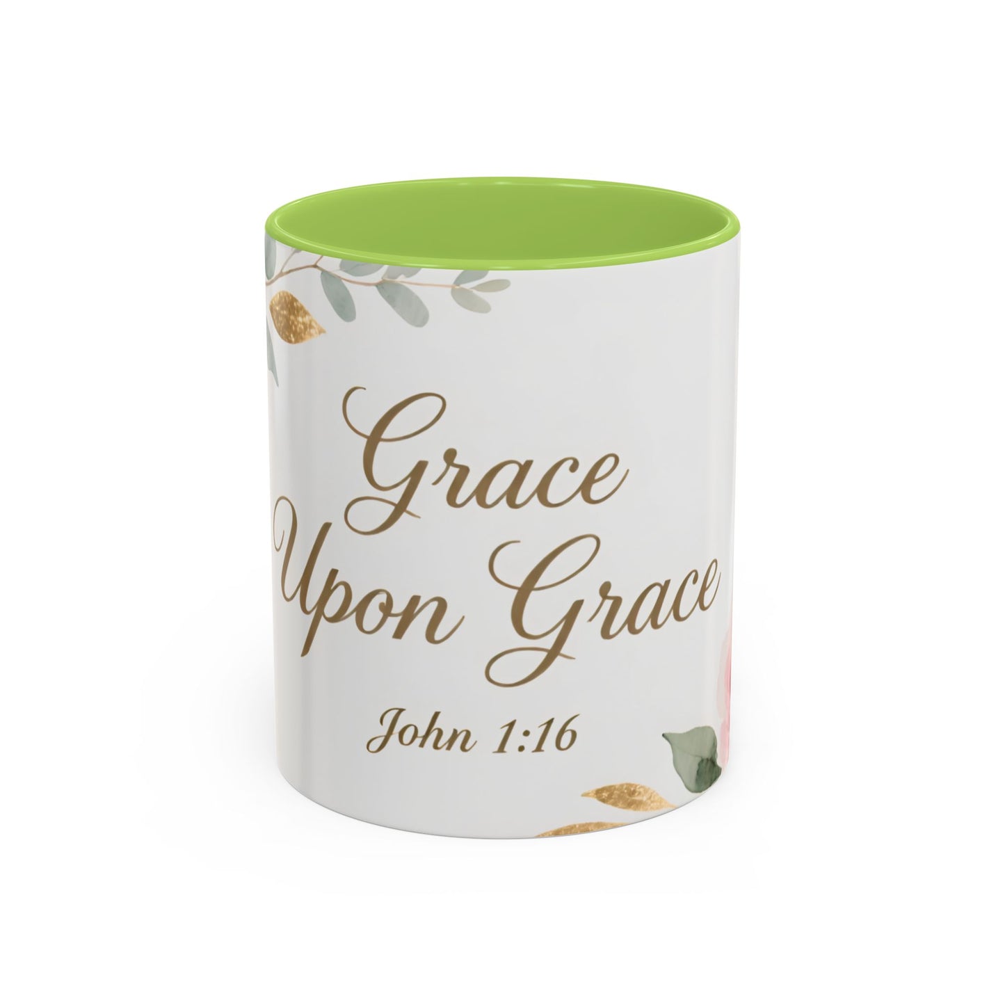 Grace Upon Grace Coffee Mug — Floral John 1:16 Scripture Accent Mug