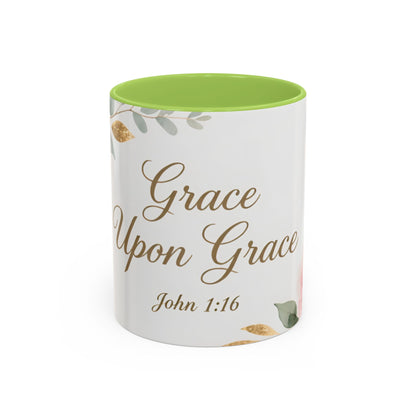 Grace Upon Grace Coffee Mug — Floral John 1:16 Scripture Accent Mug
