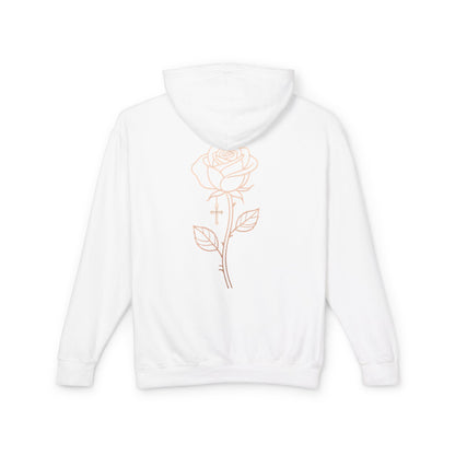 Lightweight Rose Line Hoodie — Subtle Single-Line Floral Design