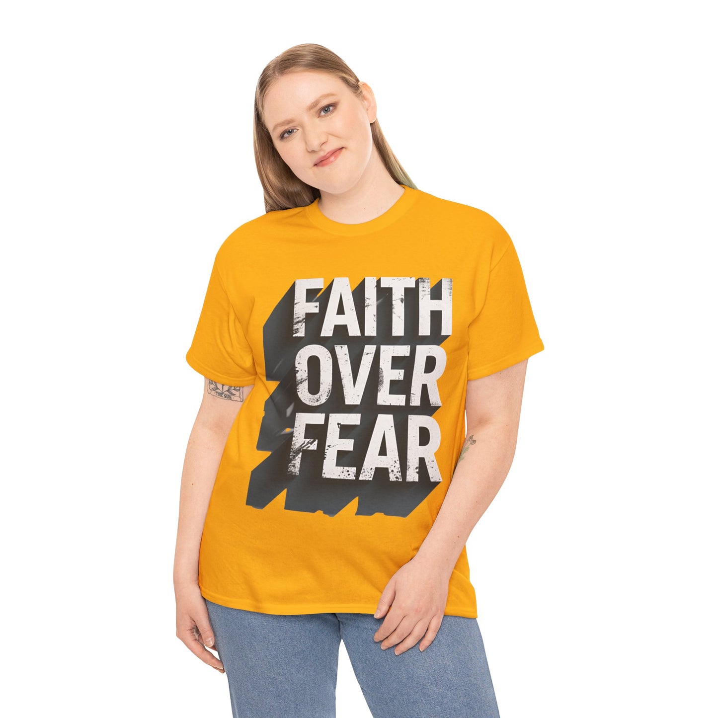 Faith Over Fear Cotton Tee — Distressed Inspirational Graphic