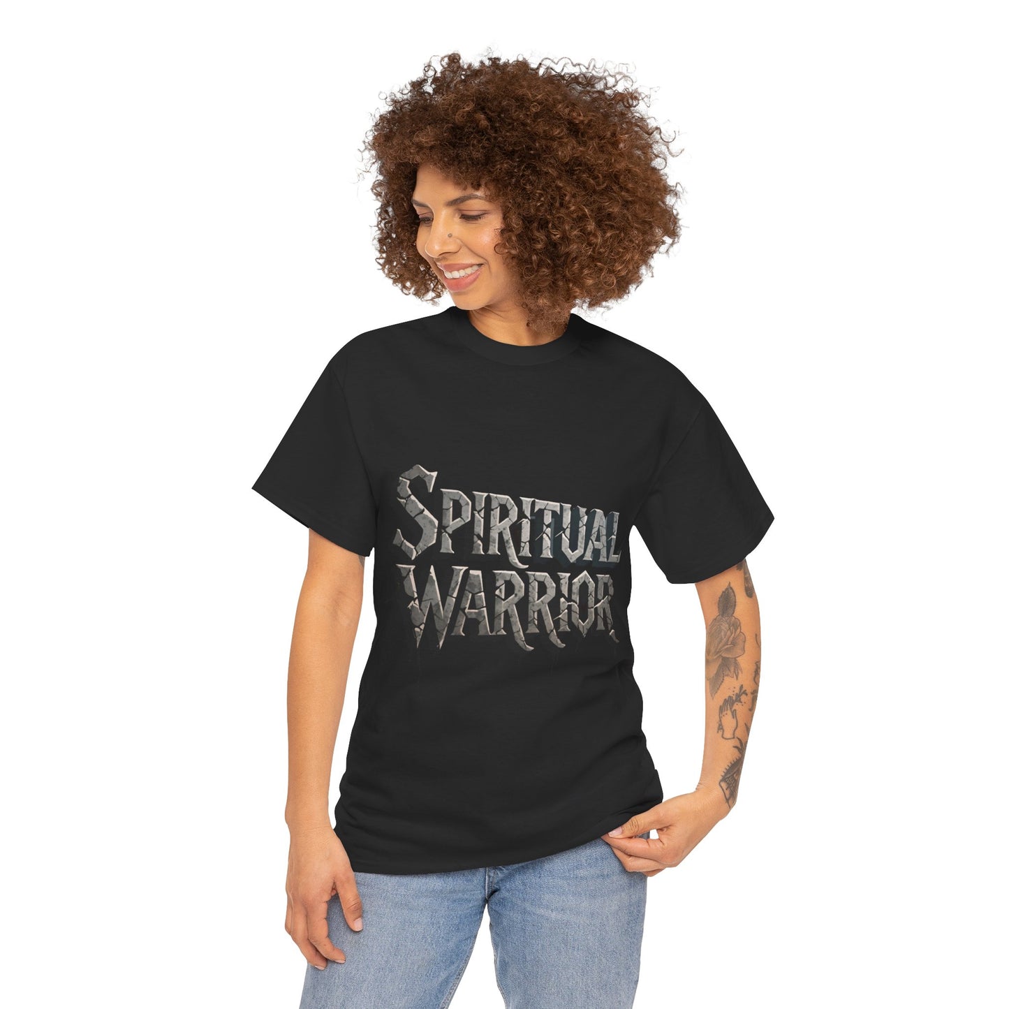 Spiritual Warrior T-Shirt — Gothic Lettering Faith & Strength Tee