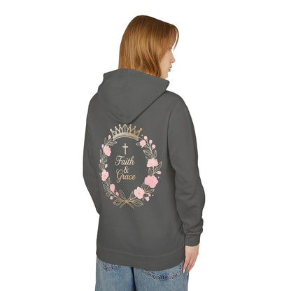 Faith & Grace Blush Rose Hoodie — Lightweight Floral Cross Pullover