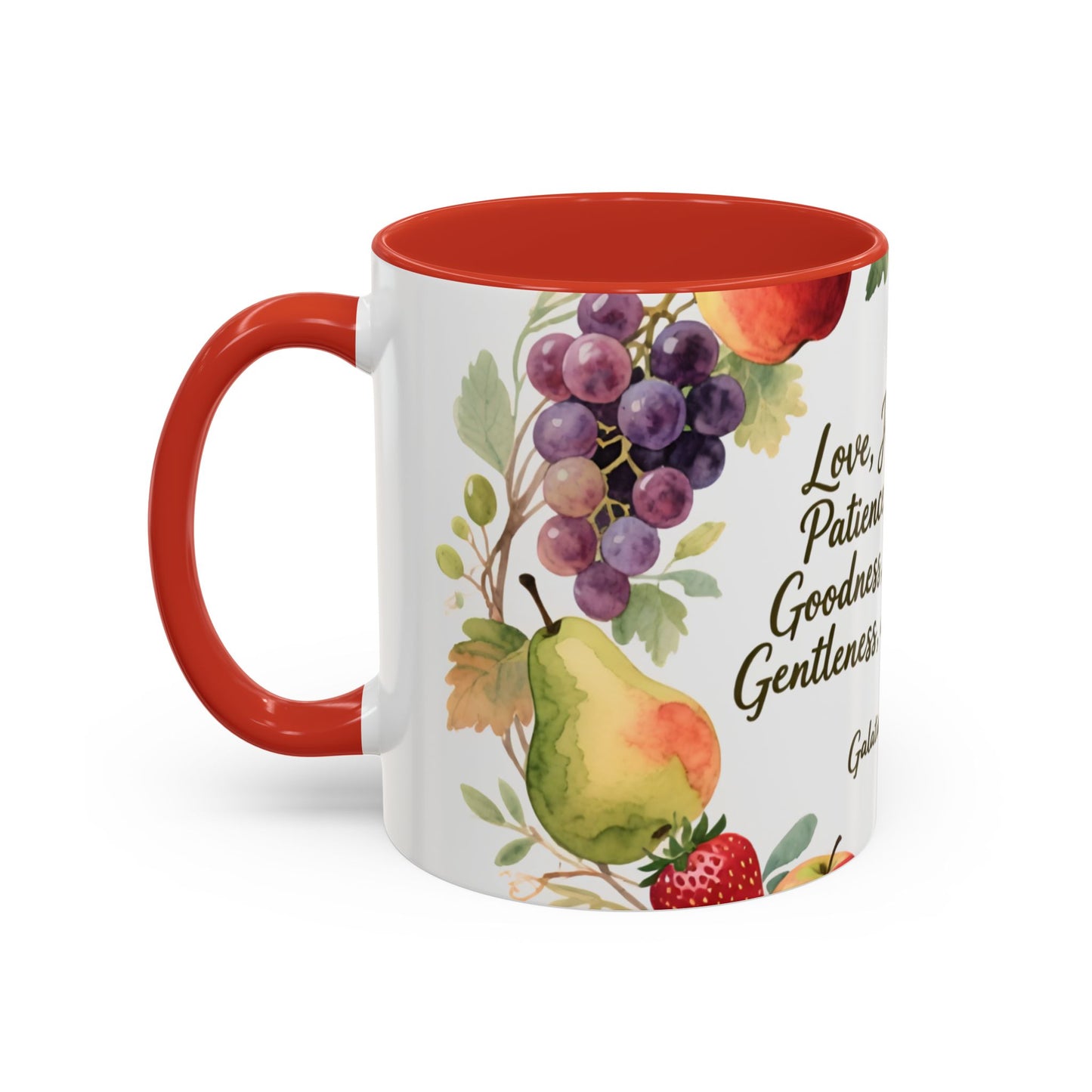 Christian Fruit of the Spirit Accent Coffee Mug — Galatians 5:22-23 Floral Scripture Design (11/15oz)