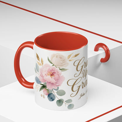 Grace Upon Grace Floral Coffee Mug — John 1:16 Scripture Accent Mug