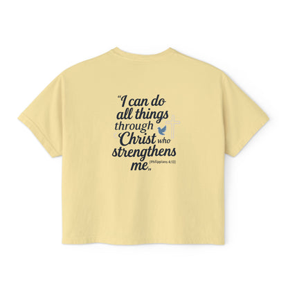Christian Graphic Boxy Tee — "I Can Do All Things Through Christ" Inspirational Women’s T‑Shirt