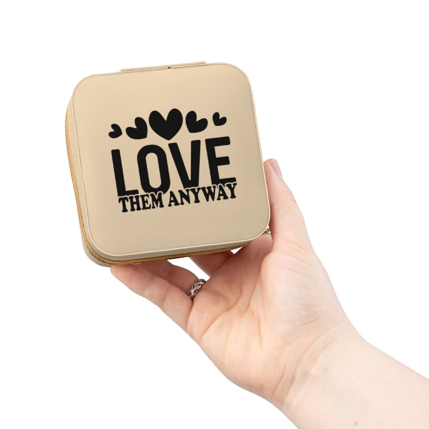 Portable Jewelry Travel Case — "Love Them Anyway" Compact Organizer for Rings, Earrings & Necklaces