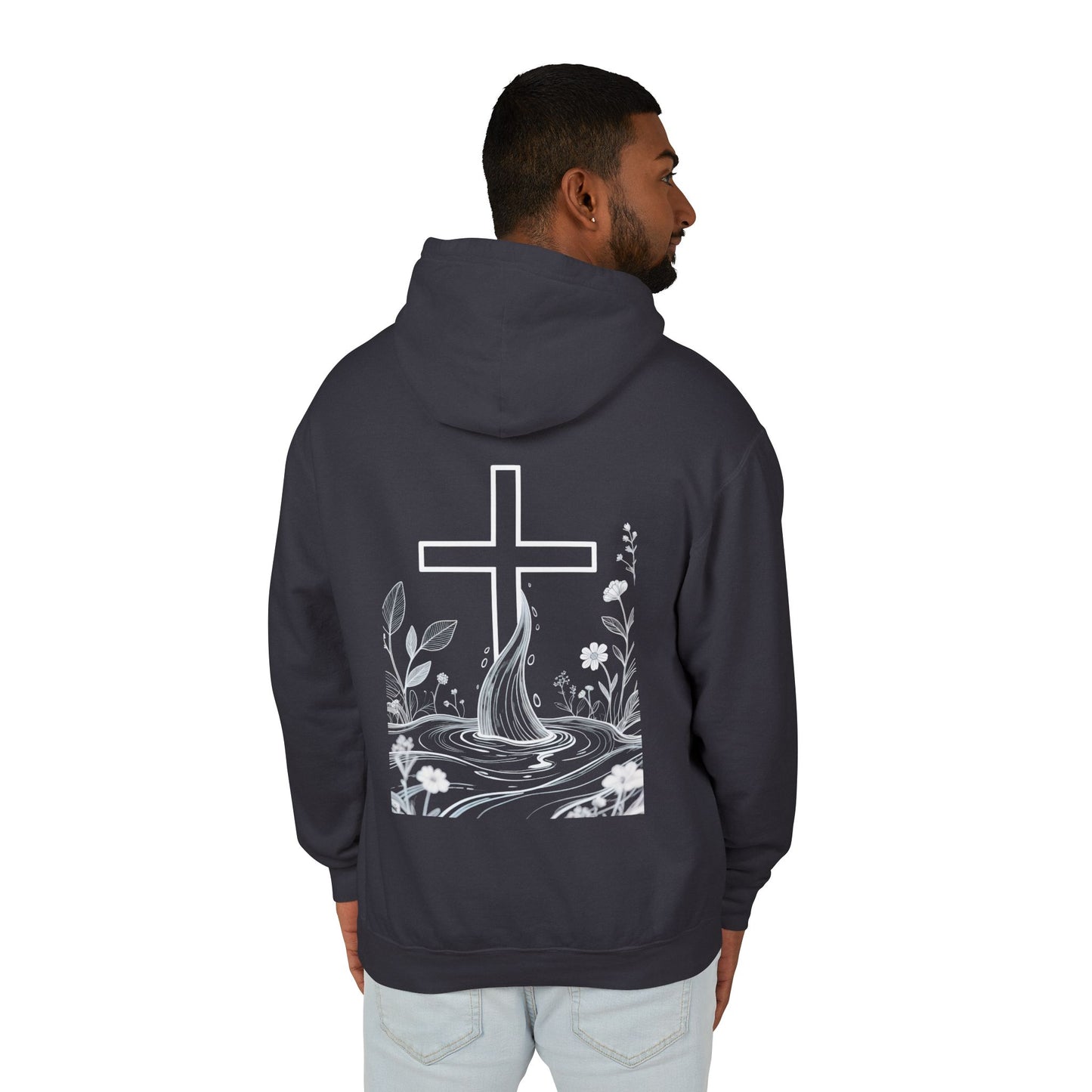 Lightweight Faith Hoodie — Subtle Cross & Stream Design