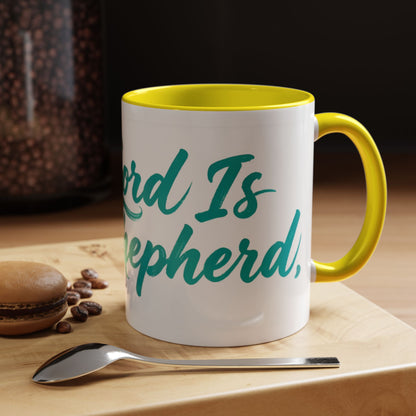 Scripture Accent Coffee Mug — Teal Hand-Lettered Encouragement (11/15 oz)